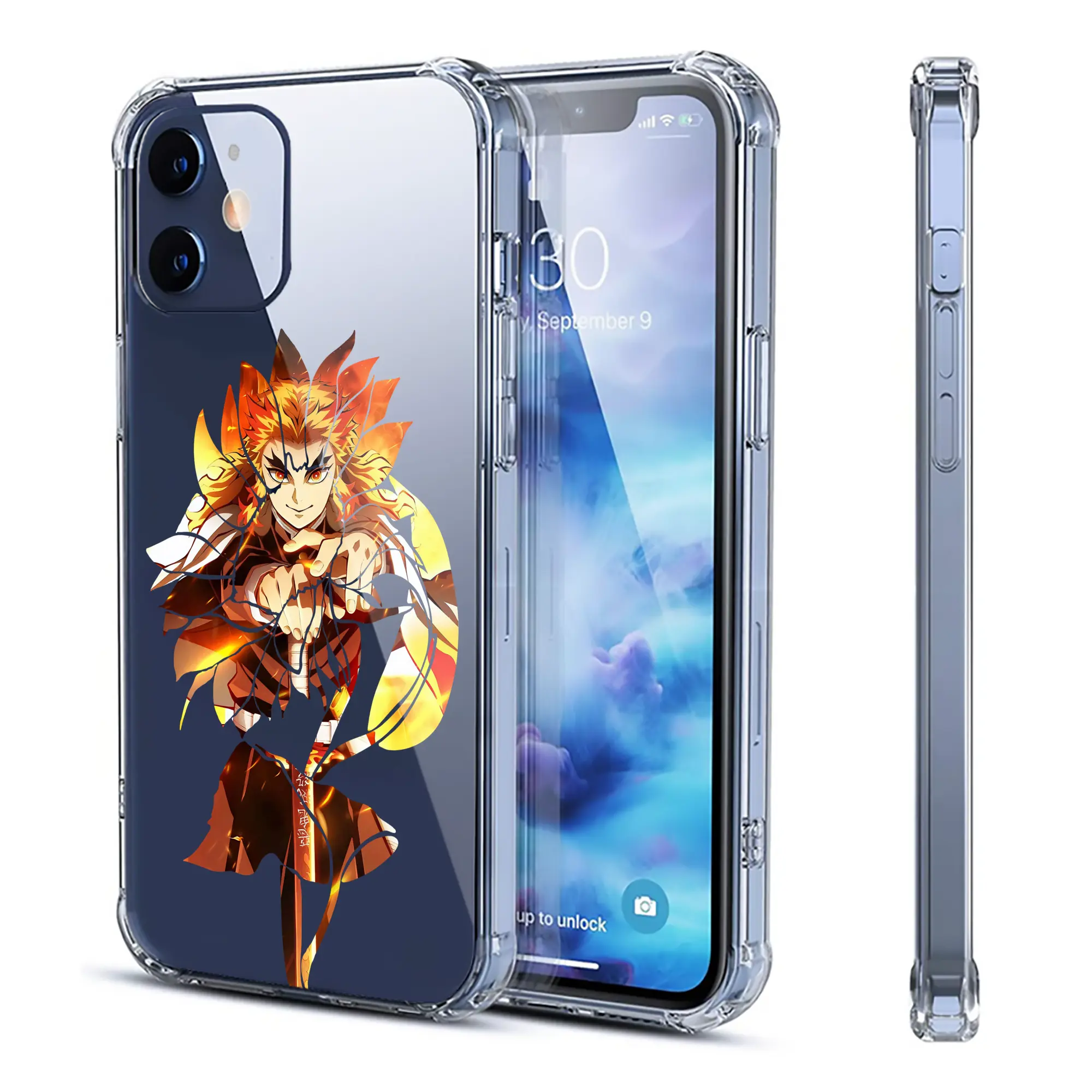 鬼滅の刃 グッズ,煉獄 杏寿郎 - IPhone 12シリーズ対応 ・ 透明スマホケース ・ クリアソフトケース ・ TPU素材 ・ 耐衝撃 ・ 高密着 ・ 防汚 防指紋 ・ 簡単着脱